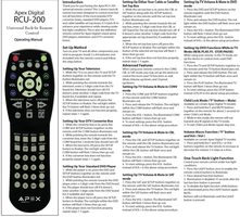 Apex RCU200 APEXOM Universal Remote Control Operating Manual